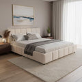 Creme-farbenes Boucle-Polsterbett mit Kopf- und Fussverkleidung, Holz-Metall Hybridrahmen mit Lattenrost und 500 kg Tragfaehigkeit 180 x 200 cm
