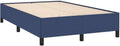 Blaues Stoffpolster-Doppelbett mit massiven Stuetzfuessen und durchgehendem Lattenrost, zeitgemaesses Schlafzimmermoebel 120 x 200 cm