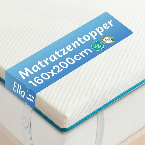 7 cm dicker zertifizierter Gel-Memory Schaum Matratzentopper 160 x 200 cm, zweiseitig nutzbar H2/H3 mit elastischer rutschfester Unterlage