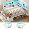 Weisses Tagesbett mit Schlafsofa-Funktion, Buecherregal, sechs Stauraumschubladen, LED-Beleuchtung und Ladeanschluss, Lattenrost 140 x 190 cm