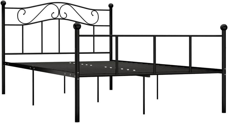 Schwarzer Metallrahmen fuer Doppelbett mit stabilem Lattenrost, langlebiges Metallbett fuer Ehe- und Schlafzimmernutzung 120 x 200 cm