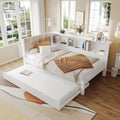 Weisses Kiefernholz Tagesbett mit ausziehbarem Gaestebett, dimmbarer LED-Leiste, USB-Ladestation und Ablageregal 90 x 200 cm ohne Matratze