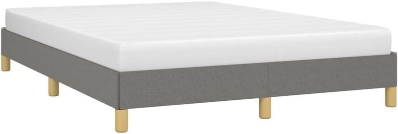 Dunkelgraues Stoffpolster-Doppelbett mit stabiler Lattenrostkonstruktion, robuster Bettrahmen fuer das Schlafzimmer im Mass 160 x 200 cm