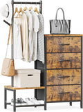 Vintage Design Schlafzimmerkommode mit vier Stoffauszuegen und integriertem Kleideraufhaenger