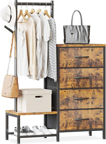 Vintage Design Schlafzimmerkommode mit vier Stoffauszuegen und integriertem Kleideraufhaenger